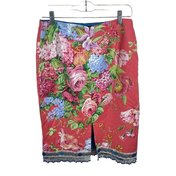 Mica floral tapestry midi skirt beaded mirrored trim women’s size 10 coquette - Picture 2 of 8